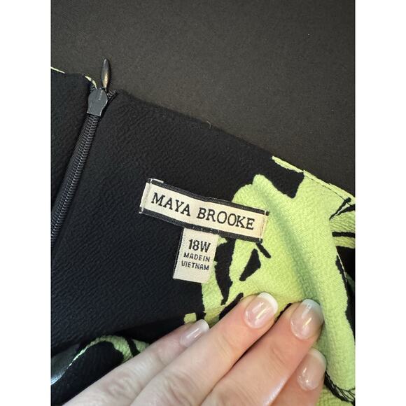 Maya Brooke Dress 18W Midi Tank Sheath Business Slit Stretch Lime Black Floral - Picture 5 of 6
